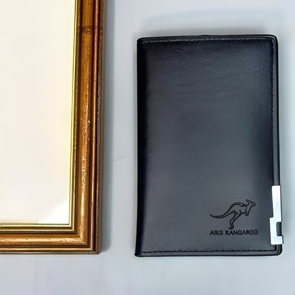 Men's Kangaroo Mini Long Leather Wallet – Vertical Bifold with Metal Accent