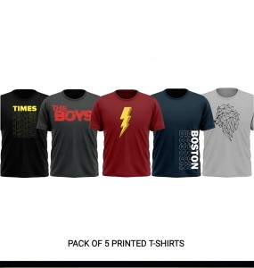 Men's Jersey Printed Half Sleeves T-Shirt - Pack of 5 Value Bundle