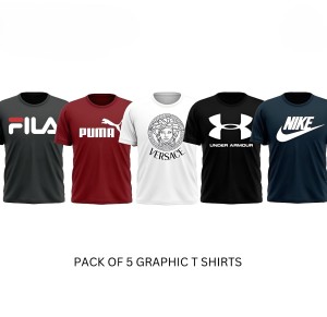 Men Graphic Printed Jersey T-Shirt Half Sleeves Pack of 5