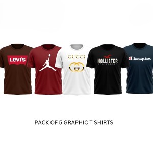 Men's Jersey Graphic T-Shirts Casual Half Sleeves - Pack Of 5